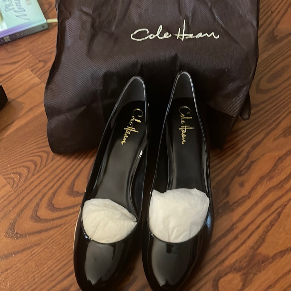 Cole Haan never worn black patent wedges 9M